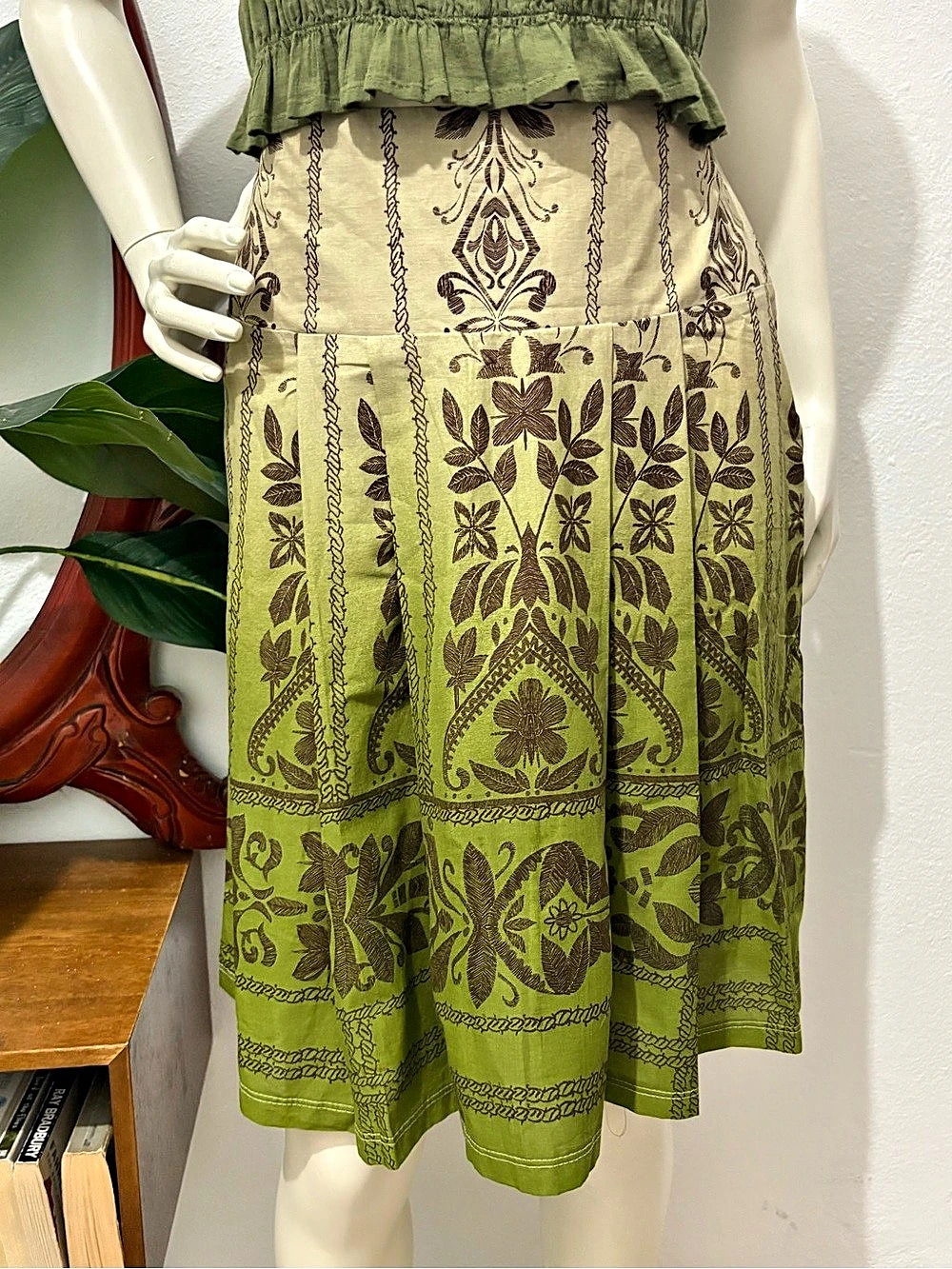 NWT Y2K Weather Vane A-line boho printed skirt Cotton Skirt Green Size Small